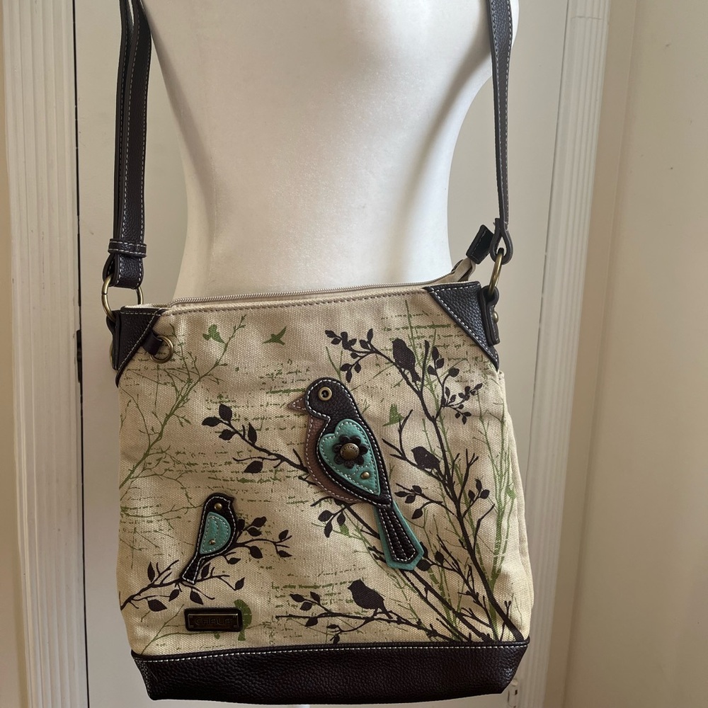 Chala Safari Beige Crossbody Bag with Bird Design